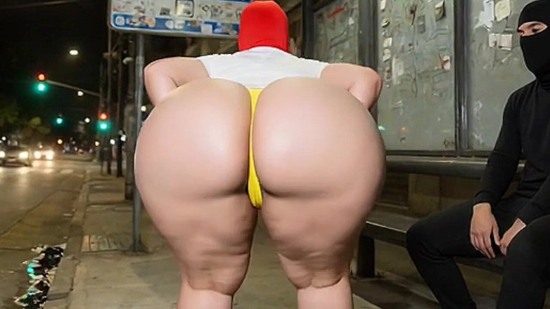 Animate golden: Une latina à gros cul assise sur le bus, string jaune...
