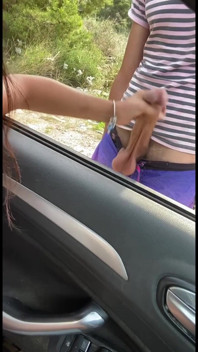 Handjob and blowjob to stranger from the car and he cums in my mouth