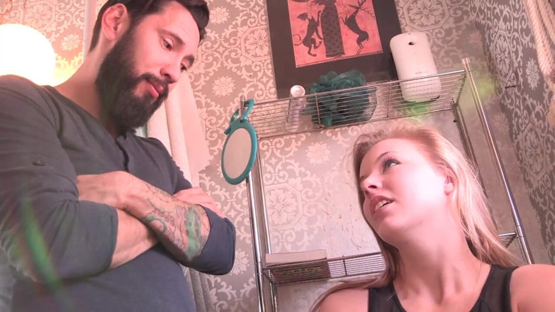 Young Sinner: Pretty young blonde sucking a hard cock in the bathroom