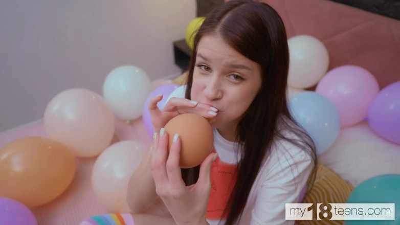 My 18 Teens: My18teens - Skinny and Petite Brunette Blows up Balloons and Fucks...