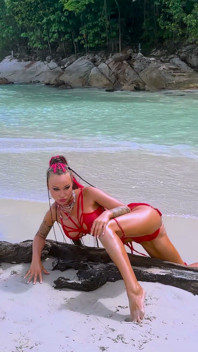 La Sexy Monika Fox En Lingerie Rouge Voyante Sur La Plage