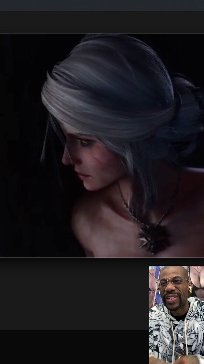 L6RD7BLU3 FUTA: Transgênero Ciri silenciosamente se masturbando enquanto ela sorri para você