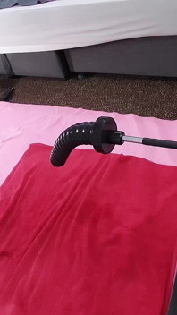 Black Ripple Dildo Fucking While Locked in Steel Chastity Cage