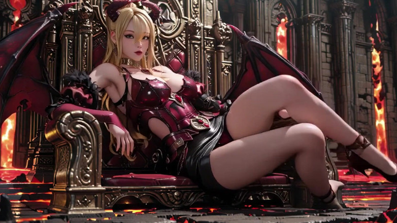 Seraphina Vale: Lava Throne! Blonde Demon Queen Kneels &amp; Spreads Her Wings, Lazy...