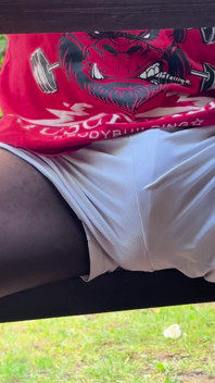 So Here Is Another Video of Me Outdoor Sitting on a Bench Commando in My Shorts