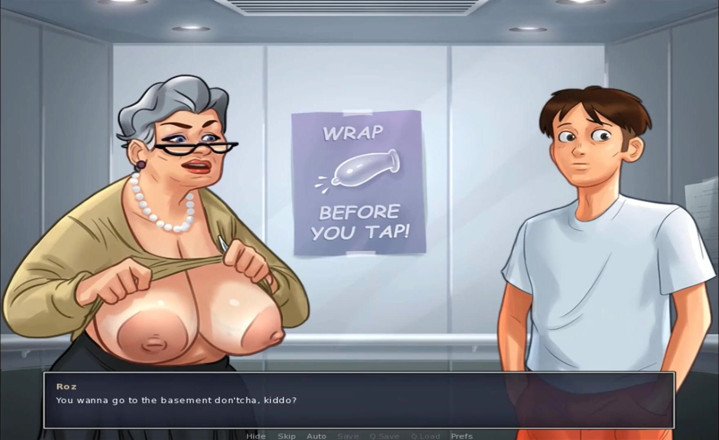 Hentai World: Summertime saga stepgranny shows big boobs in elevator