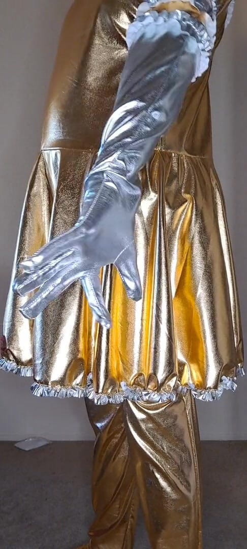 Pup Zentai: Shiny gold maid dress up