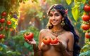 AI Girls: Beautiful Big Breasted Nude Indian Elf Girl with Tomato