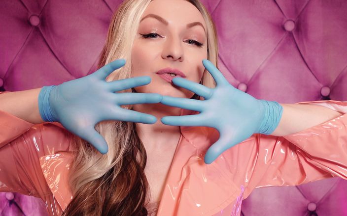 Arya Grander: ASMR: blue nitrile gloves fetish - hot sounding - MILF in pink...