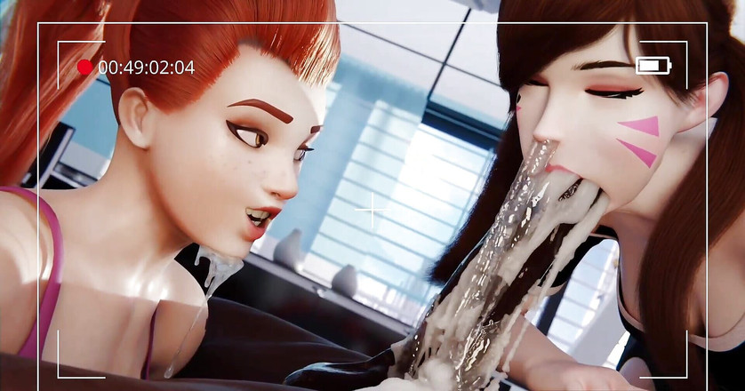 MsFreakAnim: Overwatch dva глибоко заглотує чорний член, величезний камшот Бріжит, смокче великі яйця