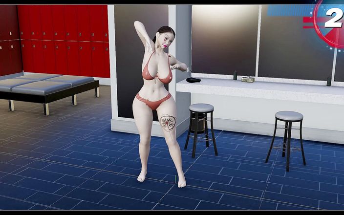Virtual fantasy studio: Big boobs and booty 3D sexy girl with color tattoo striping...