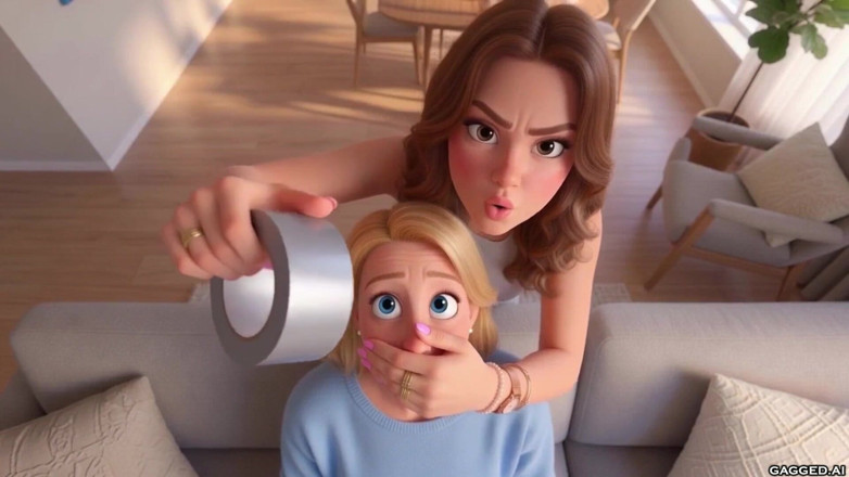 Gagged AI Cartoons: Handgag by Stepdaughter