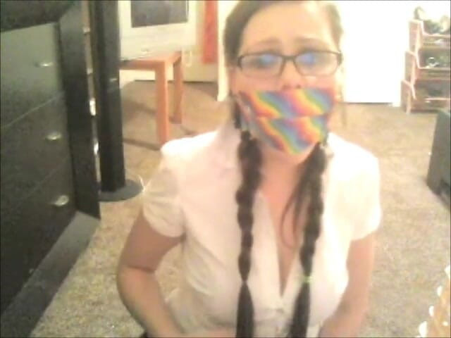 Selfgags classic: Snooping college girl gagged with stepsister’s kinky toys! (Episode 1 of 2)