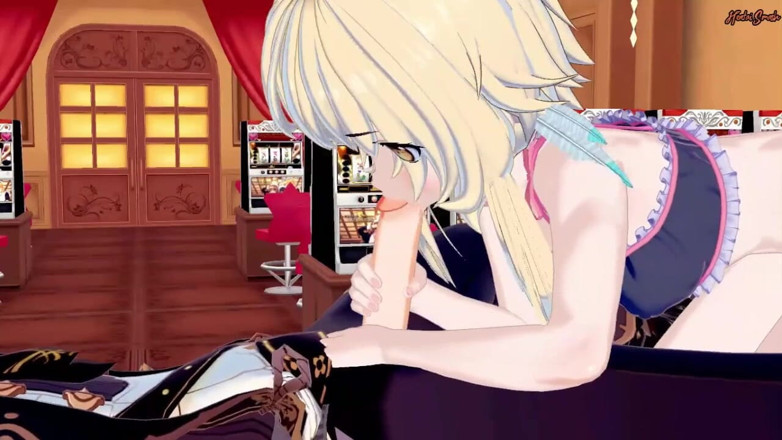 Hentai Smash: Lumine deepthroats Dilucs kuk, spottar ut sin massa sperma - Genshin...