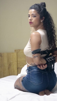 Mibby - Bondage with Leather Handcuffs and Tape