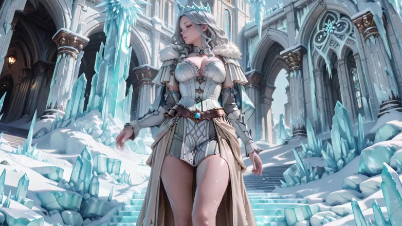 Seraphina Vale: Silver-haired Ice Queen! Kneeling in the Frozen Castle, Her Cold...