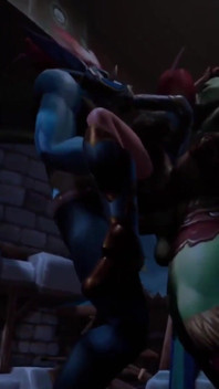 Elf double teamed by an Ork and a Troll