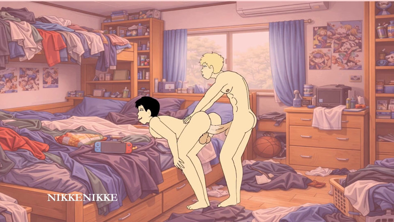 Nikkenikke animation: 야오이, 손으로 자위하는 듀오에서 강렬한 굴뚝 청소기로