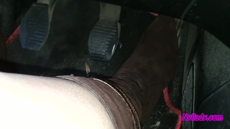 Nyllady: Nyllady Driving Her Red Punto in High-heeled Boots