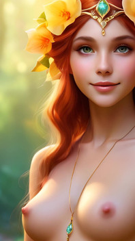 Ai Nude Art Woman Holding Begonia with Citrine Yellow Diamond Jewelry 4K Artistic Slideshow