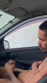 Skinny Jerking off and Cumming Inside the Car