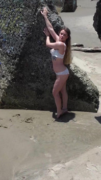 Slutty Porn Star Models on Public Beach