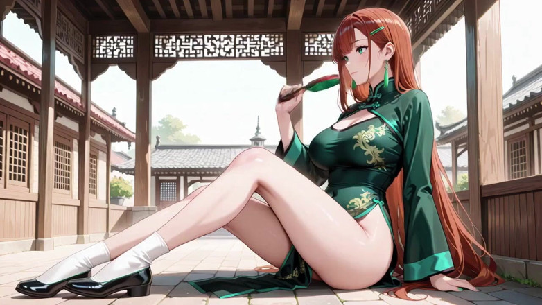 Tay Swift X: Red Hair &amp; Emerald Qipao! Lazy Seduction in the Eastern Courtyard