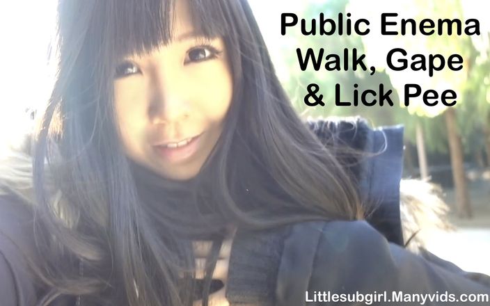 Little sub girl: Ao ar livre Enema Walk, Gape e Lick Pee