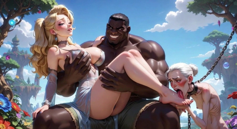 YOUR BEST FANTASY: Old Granny Humiliated Licking Young Woman Feet - Sitting on Muscular...