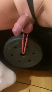 Hanging Heavy Weights on My Sissy Cock & Balls - CBT Jerking off My Big Cock with Them on