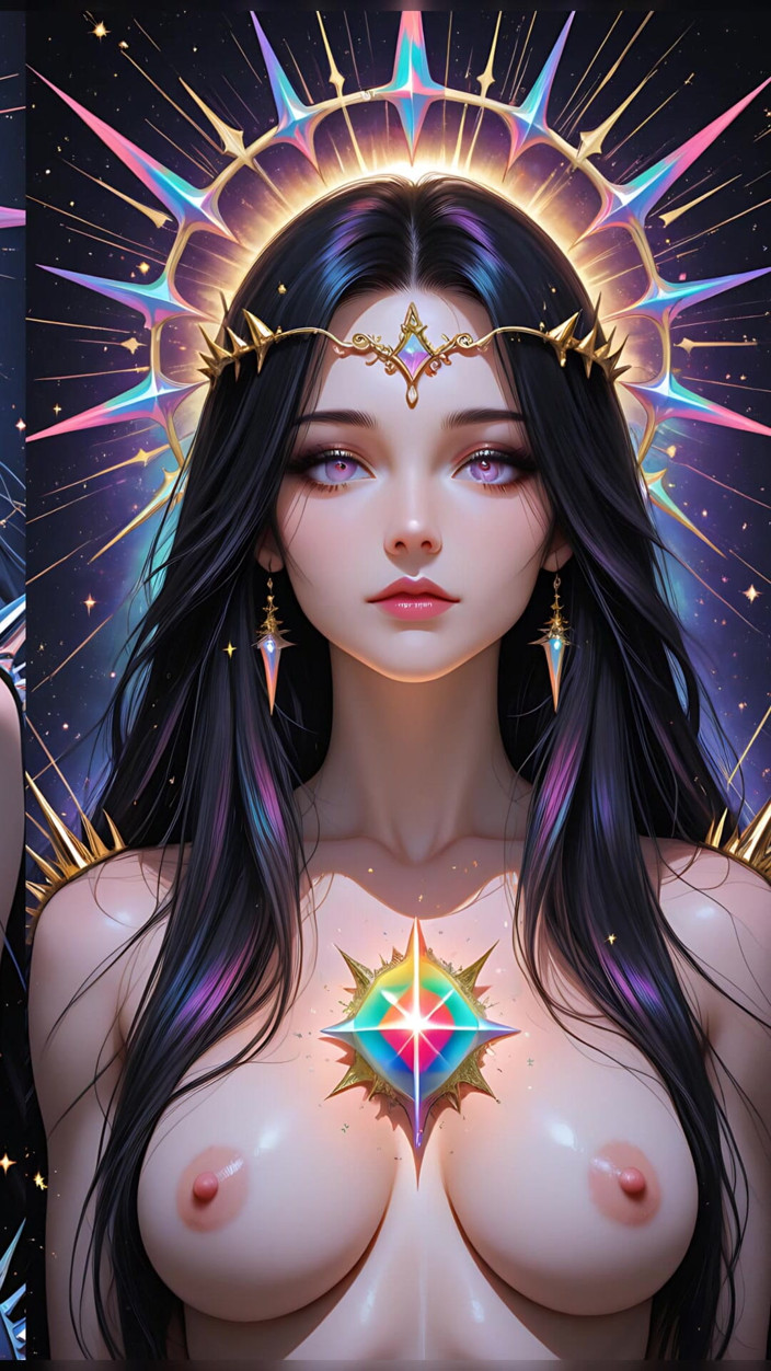 VelvetInk Studio: Shadow Oracle with Rainbow Prism Spikes Cosmic Fantasy Beauty Ai...