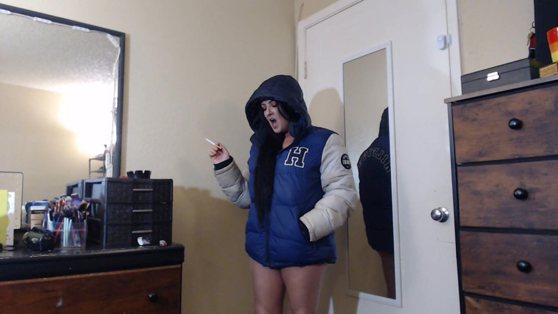 Abby Anna: Big puffy winter coat smoking