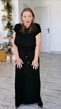 Hot MILF Shaking Huge Natural Boobs, Wearing Black Stockings and High Heels