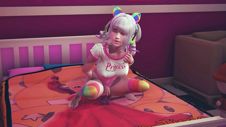 Waifu club 3D: 헨타이를 보고 딜도를 타는 게이머 소녀