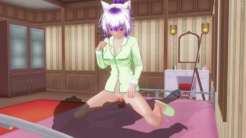H3DC: 3D HENTAI. Cute girlfriend in green pajamas rides a big...