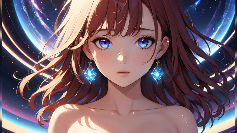 LustRender: Voidgazer: krásná mladá žena s třpytícími se kosmickými pihami