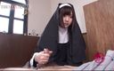 Asian happy ending: Asian nun gives good handjob in POV