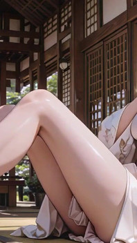 Blonde Kimono Girl's Shrine Secret! Kneeling Under the Torii Gate in a Beige Modified Kimono