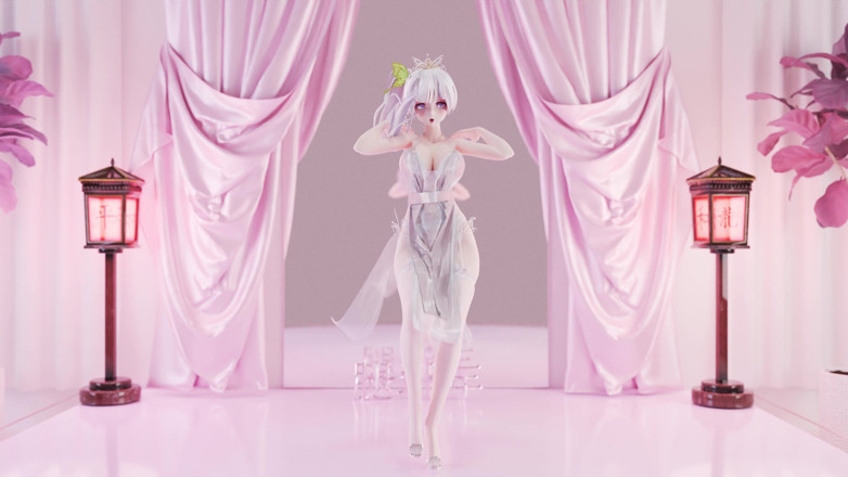 MikuMotion: Schwacher sound, erotische straper, weiße seide, unterwäsche, durchsichtiges kleid