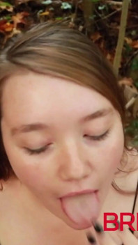Real 18 year old outdoor sloppy BJ and swallow