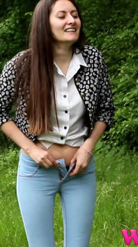 Diana Pee on a Rock in the Forest and Then She Dress Pulling up Her Tight Jeans