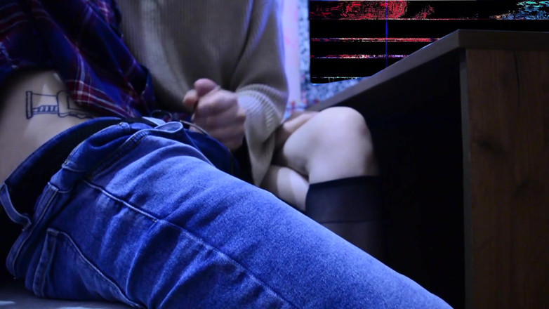 20th century of porn: Classmate masturbates my dick under the desk during the lesson