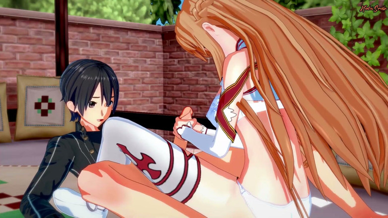 Hentai Smash: 69をする前にキリトのペニスをしゃぶるアスナ - Art Online 変態。