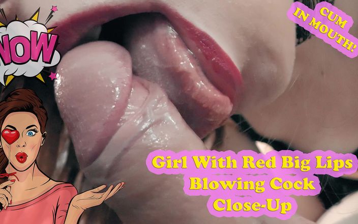 Deepthroat Queen: Girl With Red Big Lips Blowing Cock Close-up
