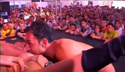 European Classics: Two girls pleasing a guy in front of an audience