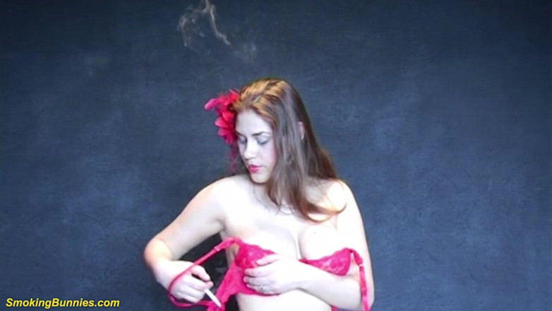 Smoking Bunnies: Sexy redhead big boob teen smoking cigarette