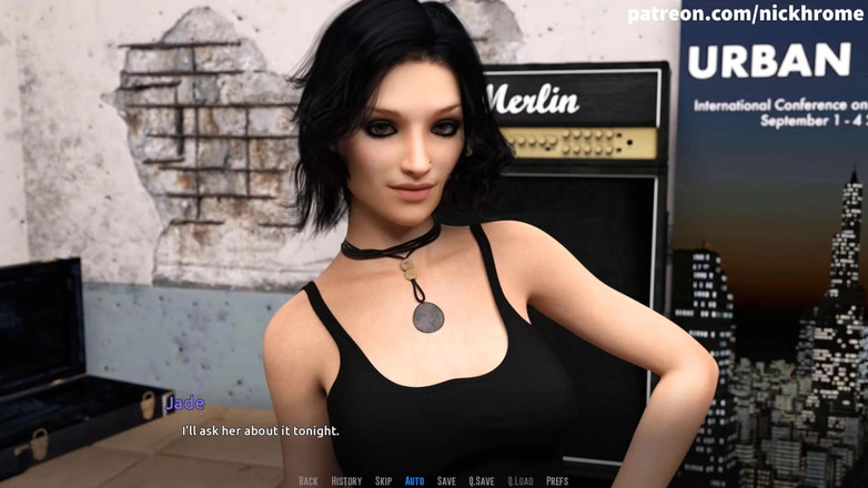 Visual Novels: Staňte se rockovou hvězdou - část 25 - tmavovlasá dívka držící pouzdro na kytaru