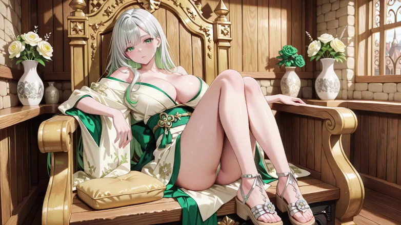Tay Swift X: Silver-haired Shrine Maiden Secrets! Languidly Reclining in a Red Corridor,...