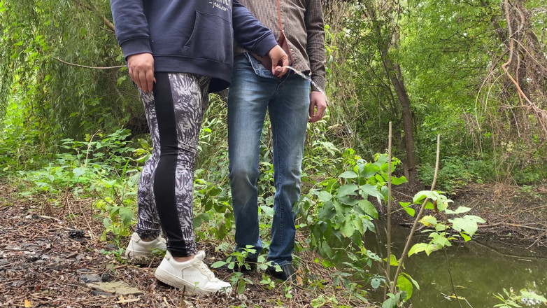 OurFetishLife: MILF in leggings helps a stranger pee by the lake