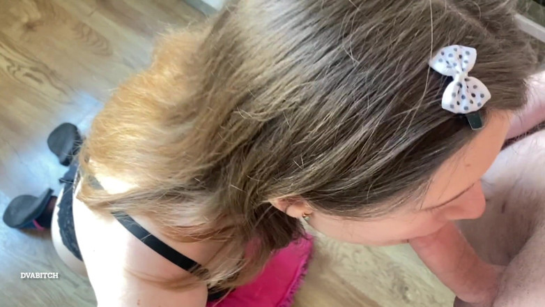 Dvabitch: College girl gives sensual blowjob and get load on her...